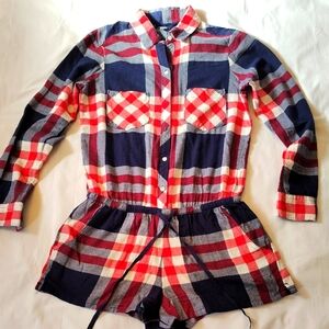 Aerie Plaid Red White And Blue Summer Romper EUC